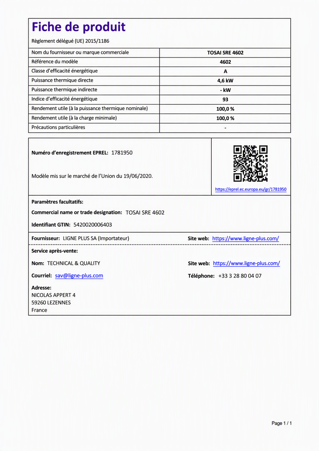 TOSAI/TAYOSAN SRE 4602 NF - Reconditionné